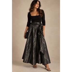 Hampton Nites Vintage Metallic Grey Crinkle Taffeta Maxi Skirt Side Tie Size 6